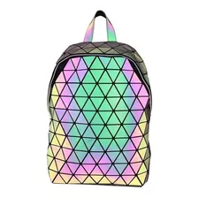 Mochila Geométrica Luminosa Para Mujer, Holográfica Reflecta