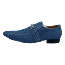 Sapato Masculino Italiano Em Jeans Executivo Azul D742