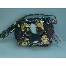 Bolsa De Peluche Ty Niñas Lentejuela 6 Formas Colgar Perro Acabado De Los Herrajes Oro Color Marrón Color De La Correa De Hombro Negro Diseño De La Tela Liso