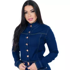 Jaqueta Jeans Feminina Estampada Oncinha Curta Com Lycra 