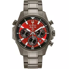 Relógio Bulova Masculino Marine Star Cronógrafo 98b350 Cor Da Correia Cinza-escuro Cor Do Bisel Prateado Cor Do Fundo Vermelho