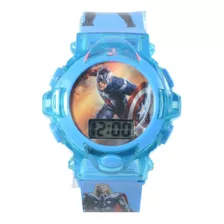 Relógio Infantil Digital Personagens Vingadores Luz E Som Cor Da Correia Azul Claro - Vingadores