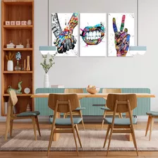 Quadros Decorativos Quarto Sala Grafite Boca Paz E Amor Mãos Cor Colorido Cor Da Armação Madeira