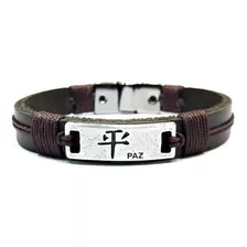 Pulseira Bracelete Masculina Couro Chinesa Paz Ima 