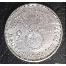 Moneda Alemana Nazi 2 Reichsmark Plata 1937 Serie A 12