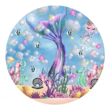 Painel Redondo Sereia Em Tecido Sublimado 1,80m X 1,80m