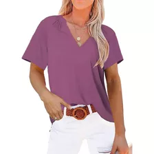 C Blusa Tipo Jersey De Manga Corta Con Cuello En V Para Muje