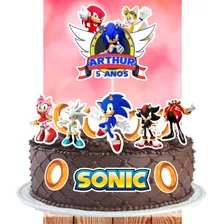 Topper Topo De Bolo Personalizado C/ Nome E Idade Sonic