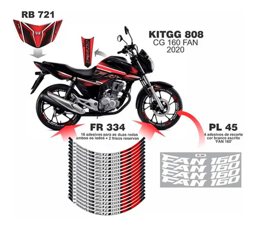 Adesivo Carenagem Ah Ha Moto Honda Cg Fan 160 2016/2021 Rosa