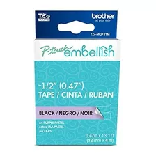 Brother P-touch Embellish Black Print On Pastel Purple Tape 