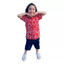 Camisa Havaiana, Floral, Estampada Infantil Manga Curta