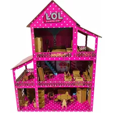 Casinha De Boneca Polly Mdf Pintada C/ Kit 37 Móveis+brinde