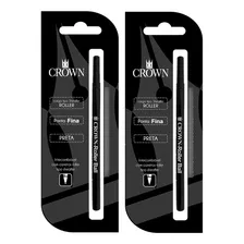 2 X Refil Carga Crown Caneta Rollerball Preta