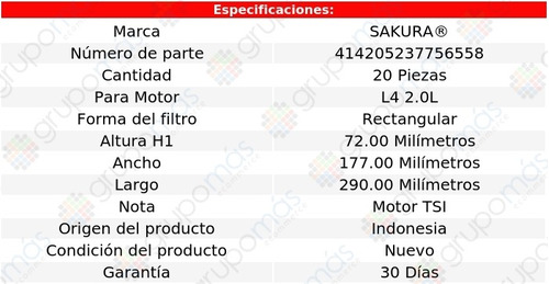 Caja De 20 Filtros De Aire Sakura Tiguan L4 2.0l 18/20 Foto 2