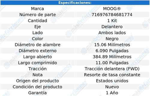 Juego De Resortes Suspensin Delanteros Vue 08 Al 10 Moog Foto 2