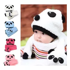 Kit De Bufanda Y Gorro Oso Panda Para Bebe, Niño O Niña