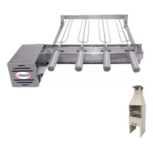 Kit Grill Inox 4 Espetos P/ Pré-moldadas De 55cm Único Andar