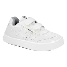 Zapatilla Niño Niña Abrojo Ecocuero Blanco Escolar Colegio 