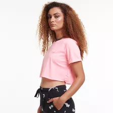 Camiseta Cropped Brohood Oversized Malha Rosa