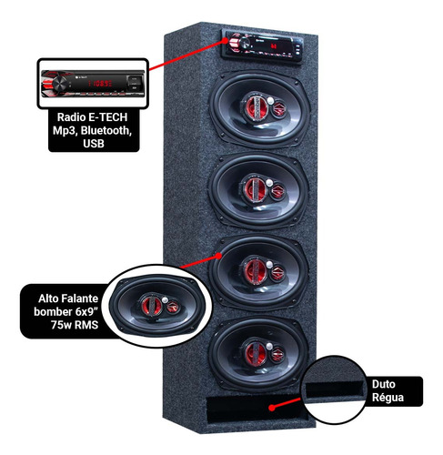 Caixa Bob Residencial Bomber Vertical 6 Ativa 100w Bluetooth