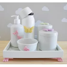Kit Higiene Porcelana Bebê Borboletas Moderno K045 Colorido