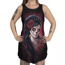 Vestido Feminino Catrina Morte Mexicana Rosas Tumblr Evasê