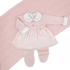 Saída De Maternidade Menina Tricot Perola Flor 3 Peças