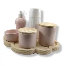 Kit Higiene Bebê Bandeja Nuvem + Mini Térmica Porcelanas Cor Rosa Bebe