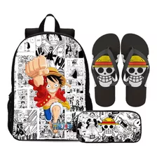 Kit Mochila One Piece Escolar Infantil + Estojo + Chinelo