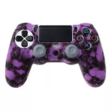 Forro Silicona Protector Control Ps4 + 2 Grips Violeta