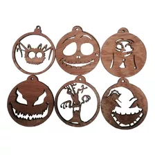 6pz Esferas Navideñas Madera No Mdf 5mm Jack Skellington 