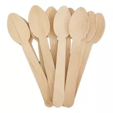 100 Colheres De Madeira Bambu Biodegradáveis 14 Cm