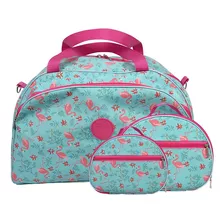 Kit Bolsa De Viagem Flamingo Grande E 2 Necessaires M E P