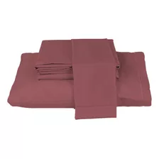 Lençol Cama Box Com Elástico Solteiro 400 Fios + 1 Fronhas Cor Vermelho Marsala Desenho Do Tecido Liso