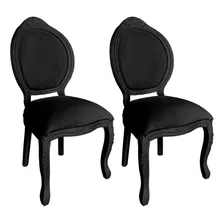 Kit 2 Cadeiras Antiga De Madeira Entalhada Classica Luiz Xv Cor Da Estrutura Preto/preto