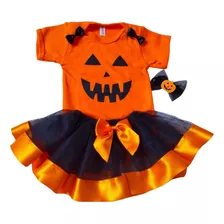 Fantasia Halloween Bebê Menina Saia Tule + Body +laço Kit 