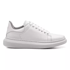 Tenis Couro Legitimo Casual Masculino Branco Esporte Fino