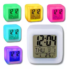 Relógio Mesa Digital Alarme Temperatura Led Colorido Cubo