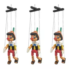 Boneco Pinóquio Marionete Enfeite Decorativo 22cm 3pcs Trio