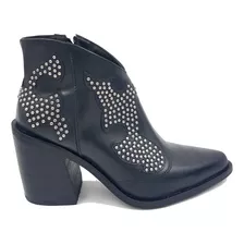 Bota Texana De Mujer Corta Con Tachas De Cuero Bvh253