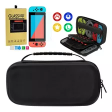 Case Capa Estojo + Película Vidro + 4 Grip Nintendo Switch