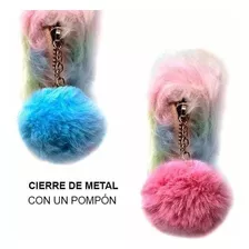 Cartera Para Dama Peluche Suave Kawai Pompón Incluido