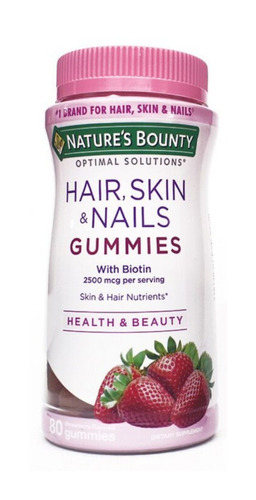 Suplemento Em  Gomitas Nature's Bounty  Hair, Skin & Nails Carboidratos Sabor  Morango Em Pote 80 Un