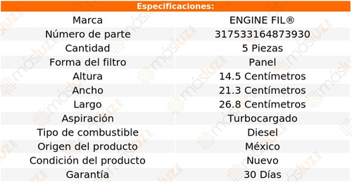 Paq 5 Filtros De Aire Rs4 8 Cil 4.2l 2007/2008 Engine Fil Foto 2