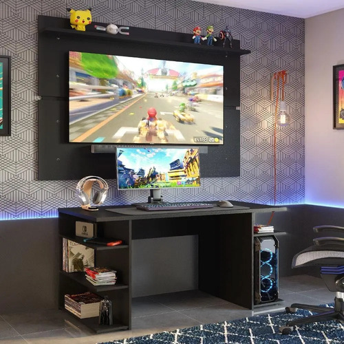 Mesa Gamer E Painel Para Tv Até 65  Preto Madesa Preto