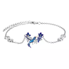 Pulsera Plata Ley 925 Colibrí Multicolor Mujer Joya Regalo