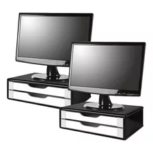 Conj 2 Suporte Monitor Mdf Black Piano 2 Gavetas Branca 3348