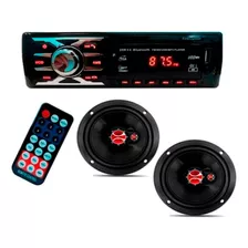 Kit Mp3 Automotivo Bt Sd Usb Fm + Par Falantes 6 Polegadas