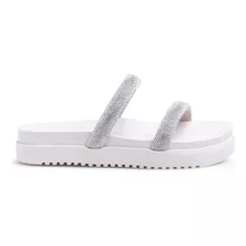 Papete Feminina Sandália Flatform Com Strass Flor Da Pele