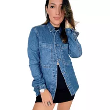 Camisa Jeans Feminina Over Premium Maxi Blogueira Moda